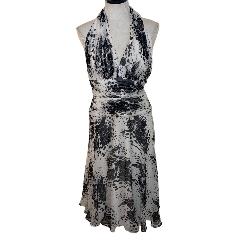 Tadashi Vintage Womens Dress Size Medium White Floral Halter Deadstock Pure Silk